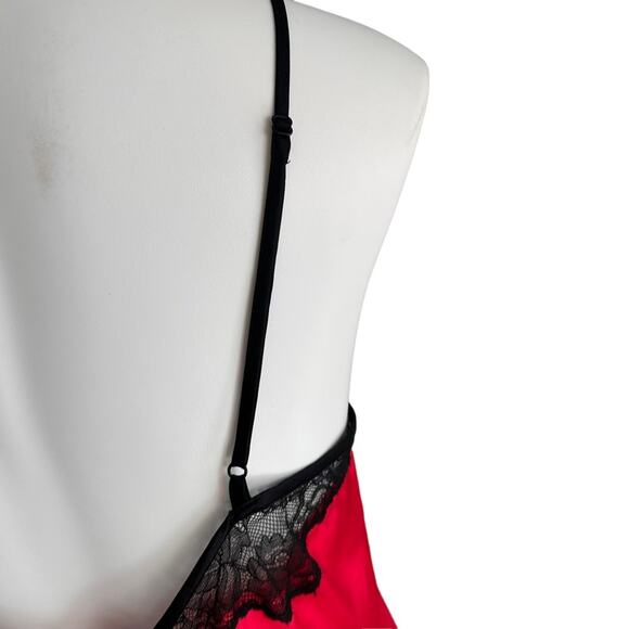 Victorias Secret Red Slip Dress with Black Lace Details Nightgown Satin Sz L Y2K - Picture 7 of 12